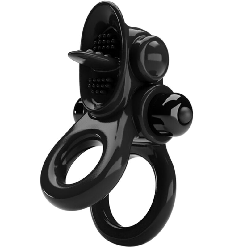 PRETTY LOVE - PASSIONATE RING DOUBLE VIBRATING RING + CLITORIS STIMULATOR BLACK - NOCTURNA DESIRES