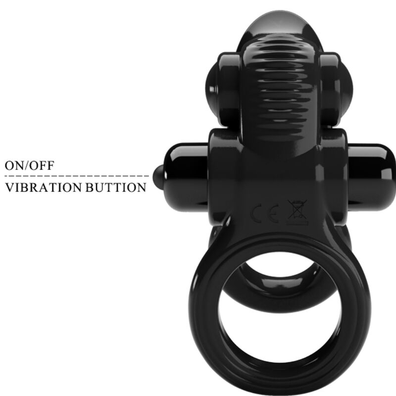 PRETTY LOVE - PASSIONATE RING DOUBLE VIBRATING RING + CLITORIS STIMULATOR BLACK - NOCTURNA DESIRES