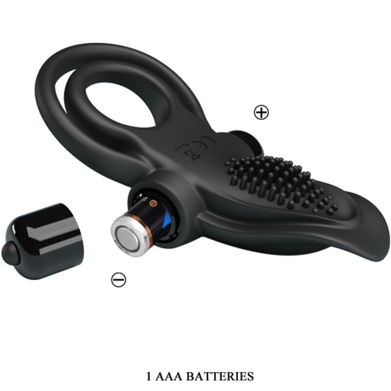 PRETTY LOVE - DOUBLE VIBRATING RING + CLITORIS STIMULATOR 10 VIBRATIONS BLACK - NOCTURNA DESIRES