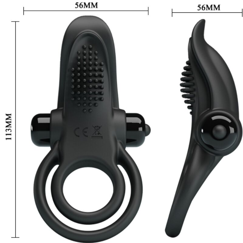 PRETTY LOVE - DOUBLE VIBRATING RING + CLITORIS STIMULATOR 10 VIBRATIONS BLACK - NOCTURNA DESIRES