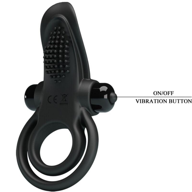 PRETTY LOVE - DOUBLE VIBRATING RING + CLITORIS STIMULATOR 10 VIBRATIONS BLACK - NOCTURNA DESIRES