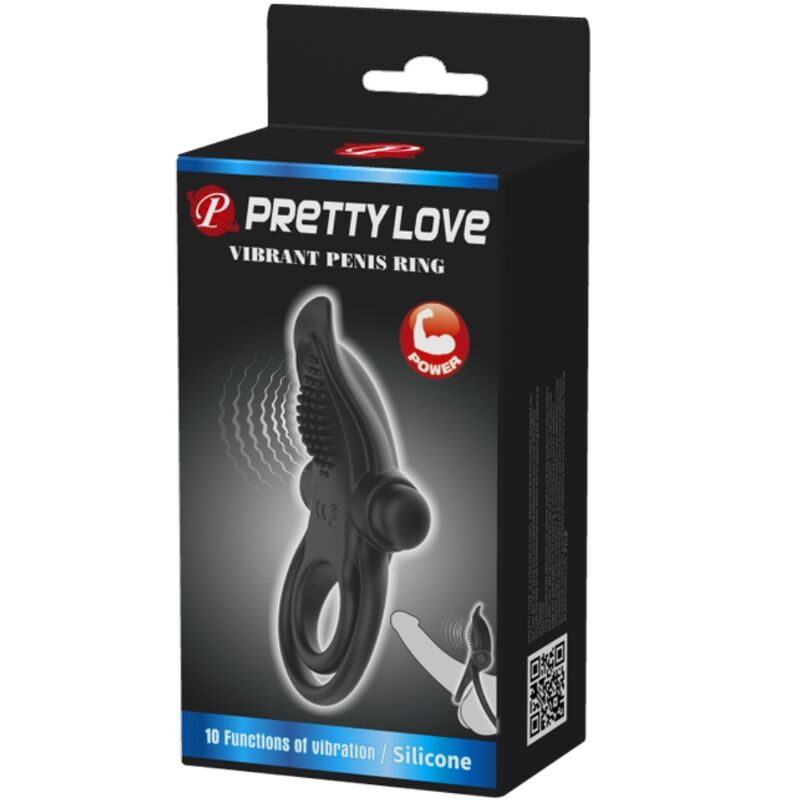 PRETTY LOVE - DOUBLE VIBRATING RING + CLITORIS STIMULATOR 10 VIBRATIONS BLACK - NOCTURNA DESIRES