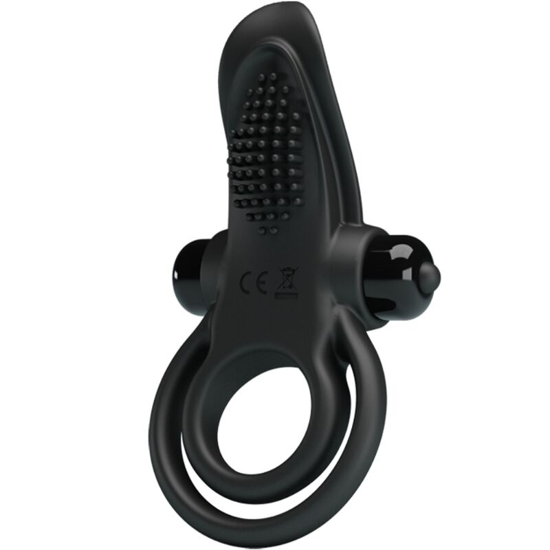 PRETTY LOVE - DOUBLE VIBRATING RING + CLITORIS STIMULATOR 10 VIBRATIONS BLACK - NOCTURNA DESIRES