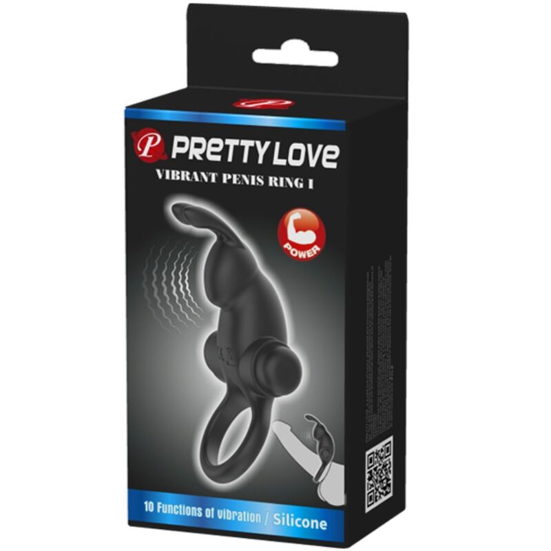 PRETTY LOVE - VIBRATING RING + RABBIT CLITORIS STIMULATOR 10 VIBRATIONS BLACK - NOCTURNA DESIRES