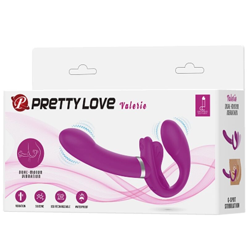 PRETTY LOVE - VALERIE DOUBLE STRAP-ON VIBRATOR 12 VIBRATIONS PURPLE - NOCTURNA DESIRES