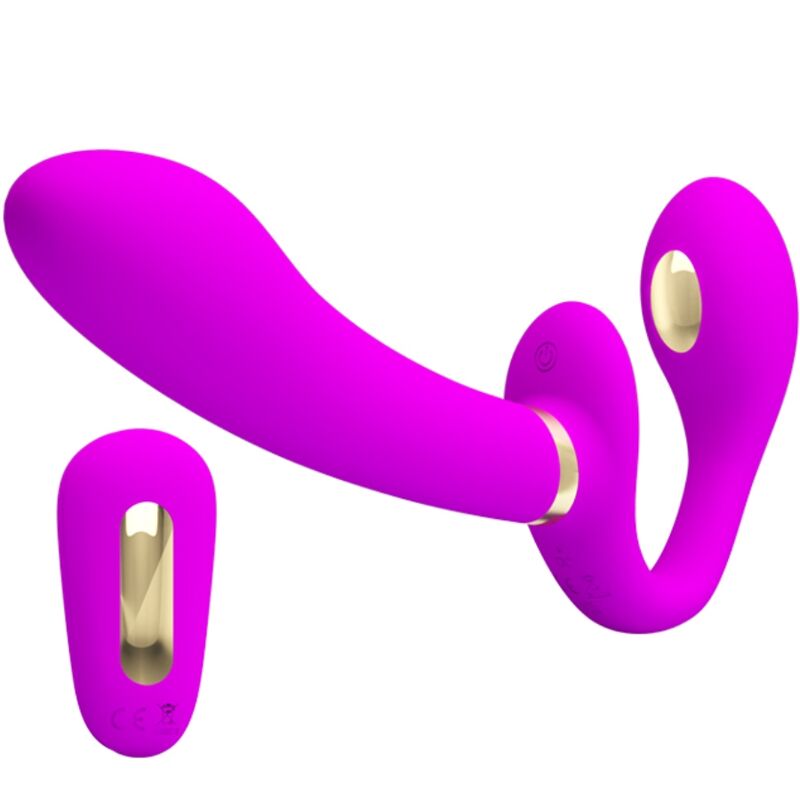 PRETTY LOVE - THUNDERBIRD DOUBLE STRAP-ON VIBRATOR REMOTE CONTROL PURPLE - NOCTURNA DESIRES
