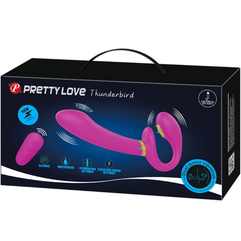 PRETTY LOVE - THUNDERBIRD DOUBLE STRAP-ON VIBRATOR REMOTE CONTROL PURPLE - NOCTURNA DESIRES