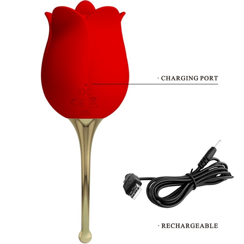 PRETTY LOVE - ROSE LOVER ROSE CLITORIS STIMULATOR 12 VIBRATIONS RED - NOCTURNA DESIRES