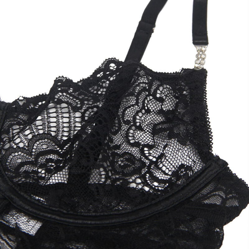 SUBBLIME - 954185 LACE BABYDOLL WITH ADJUSTABLE STRAPS BLACK S/M - NOCTURNA DESIRES