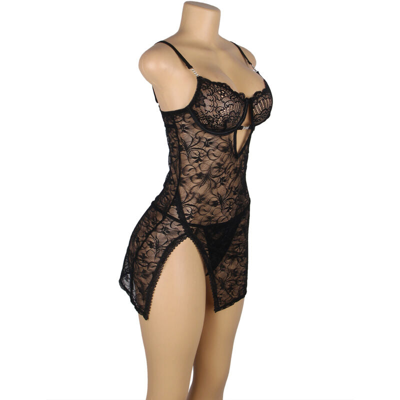 SUBBLIME - 954185 LACE BABYDOLL WITH ADJUSTABLE STRAPS BLACK S/M - NOCTURNA DESIRES