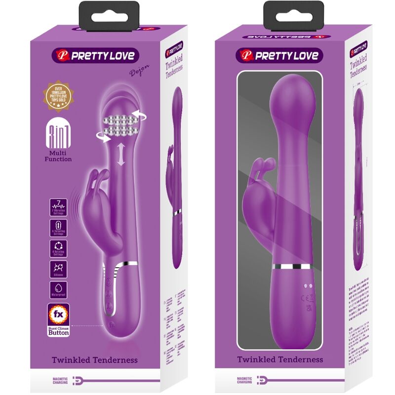 PRETTY LOVE - DEJON 3 IN 1 MULTIFUNCTION RABBIT VIBRATOR  PURPLE - NOCTURNA DESIRES