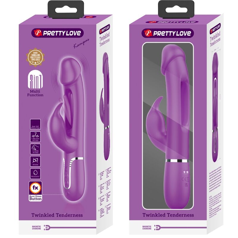 PRETTY LOVE - KAMPAS 3 IN 1 MULTIFUNCTION RABBIT VIBRATOR  PURPLE - NOCTURNA DESIRES