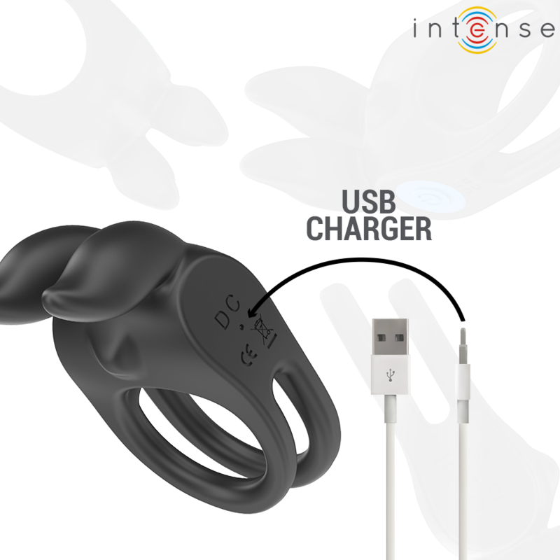 INTENSE - SAM VIBRATOR DOUBLE PENIS RING 10 VIBRATIONS BLACK - NOCTURNA DESIRES