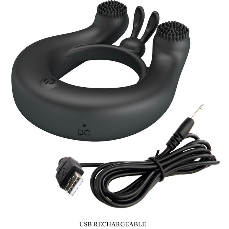 PRETTY LOVE - DAHLIA VIBRATING RING + CLITORIS STIMULATOR 12 VIBRATIONS BLACK - NOCTURNA DESIRES