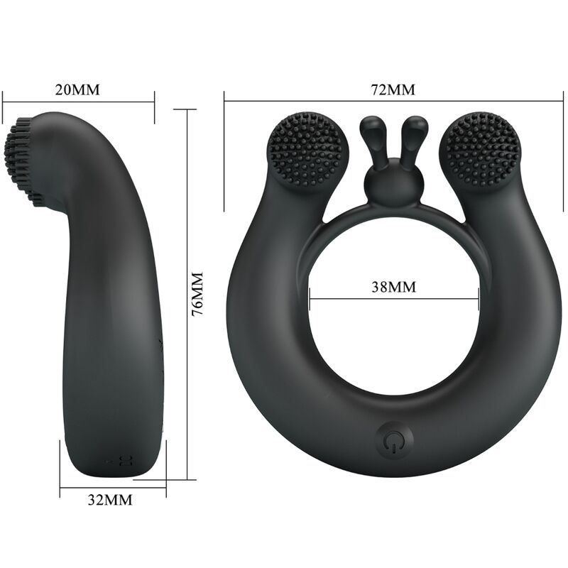 PRETTY LOVE - DAHLIA VIBRATING RING + CLITORIS STIMULATOR 12 VIBRATIONS BLACK - NOCTURNA DESIRES