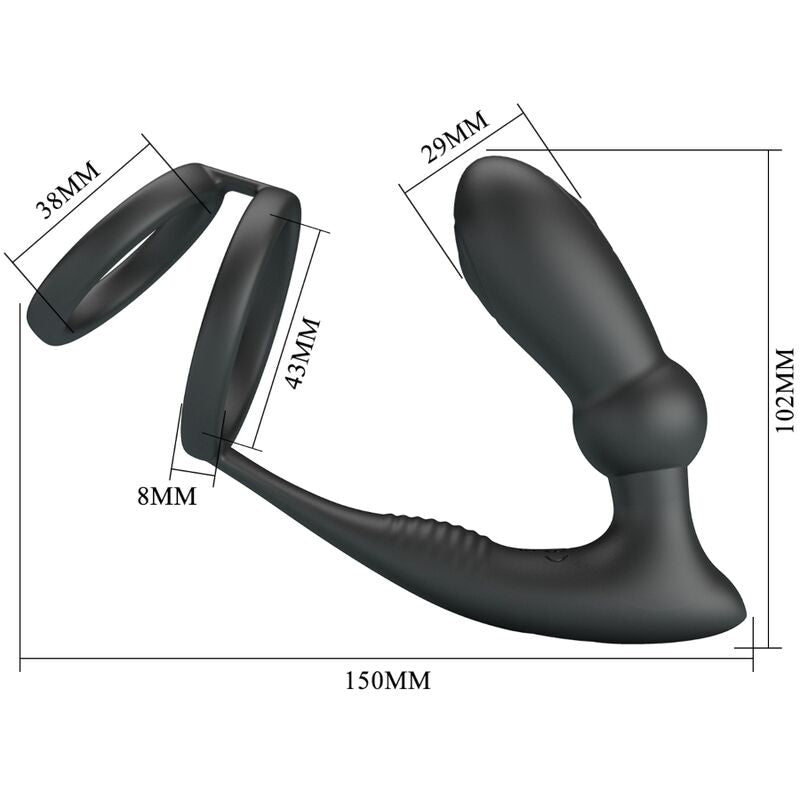 PRETTY LOVE - EMONI PENIS RING + ANAL PLUG 12 VIBRATIONS BLACK - NOCTURNA DESIRES