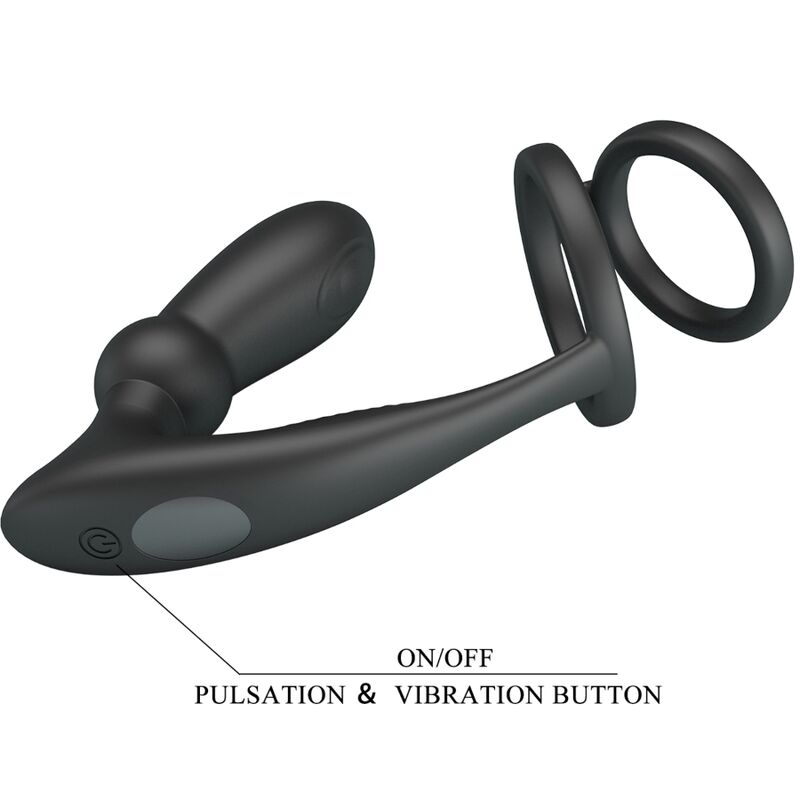 PRETTY LOVE - EMONI PENIS RING + ANAL PLUG 12 VIBRATIONS BLACK - NOCTURNA DESIRES