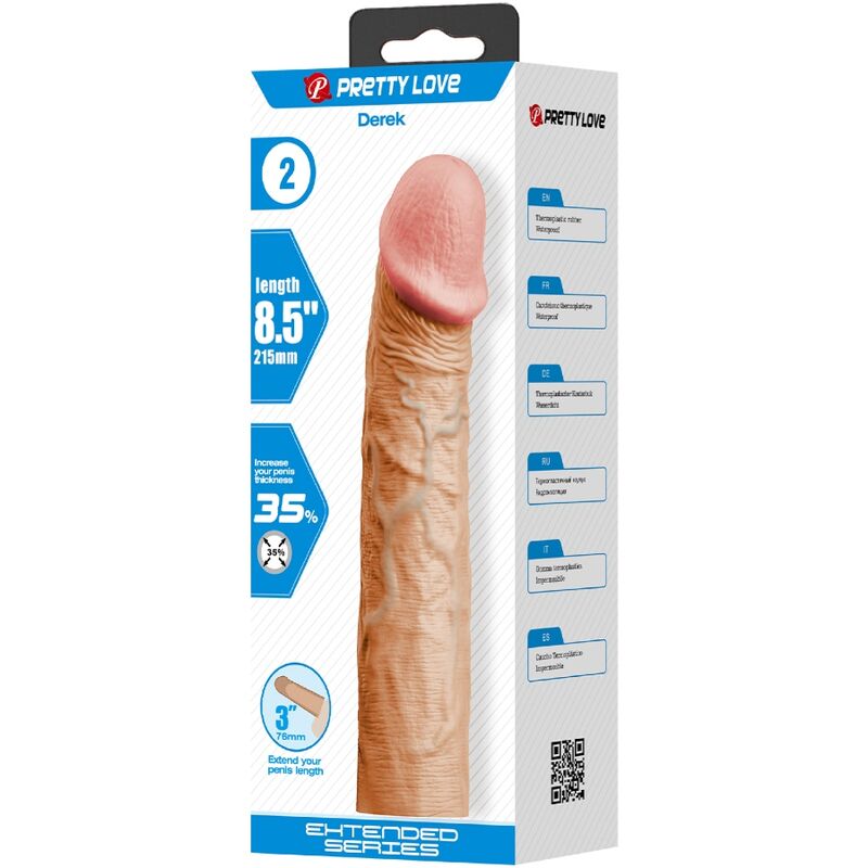 PRETTY LOVE - DEREK PENIS SLEEVE WITH 7.6 CM EXTENSION FLESH - NOCTURNA DESIRES