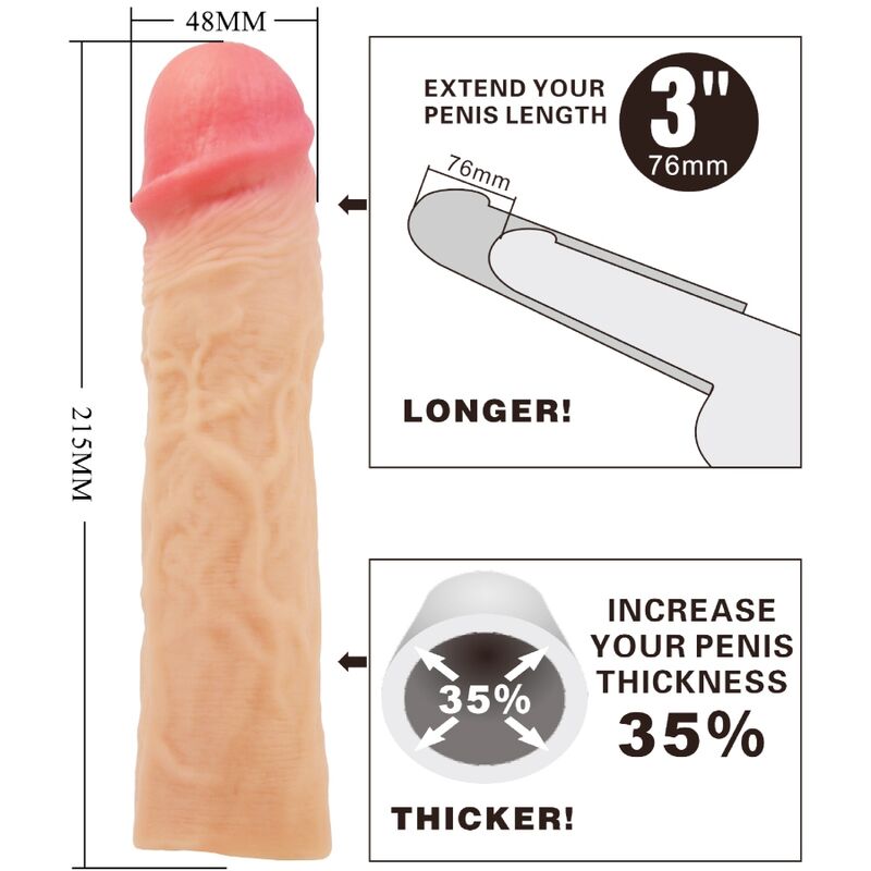 PRETTY LOVE - DEREK PENIS SLEEVE WITH 7.6 CM EXTENSION FLESH - NOCTURNA DESIRES