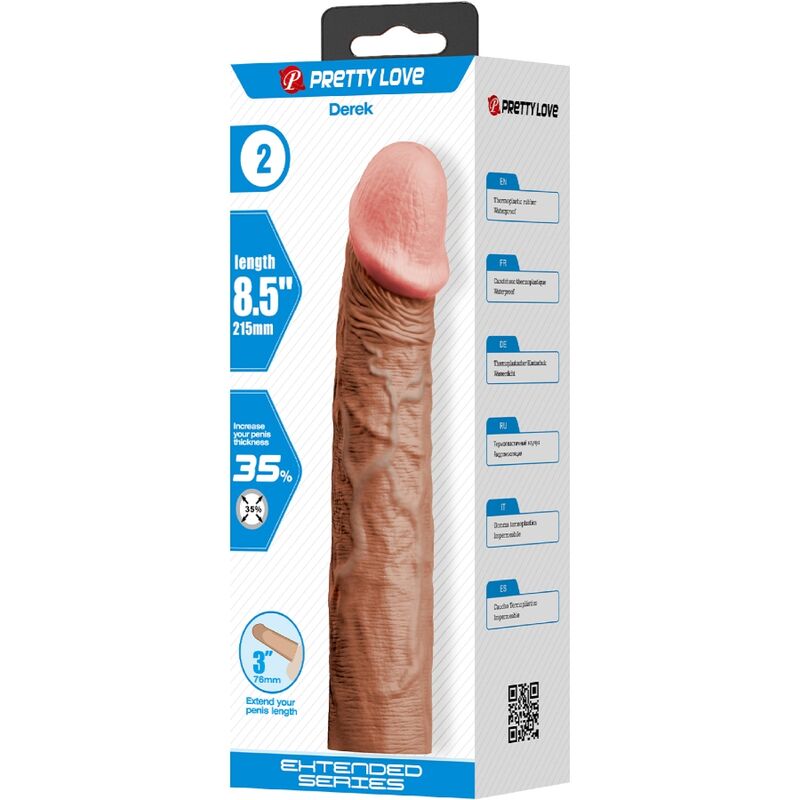 PRETTY LOVE - DEREK PENIS SLEEVE WITH 7.6 CM EXTENSION MULATTO - NOCTURNA DESIRES