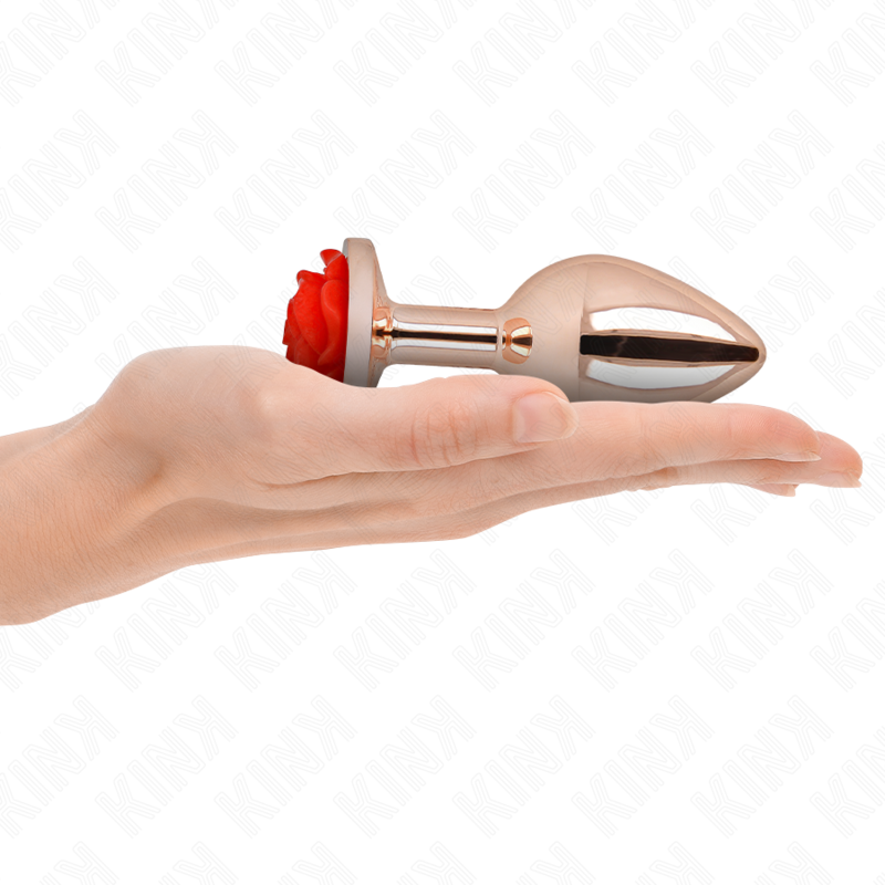 KINK - PINK GOLD ANAL PLUG WITH RED ROSE L - NOCTURNA DESIRES