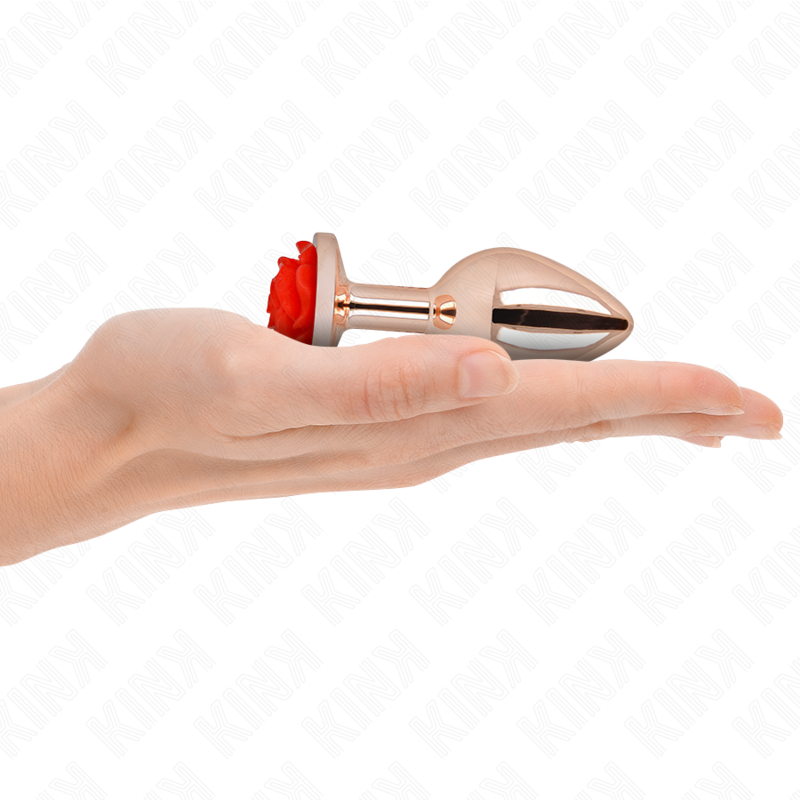 KINK - PINK GOLD ANAL PLUG WITH RED ROSE M - NOCTURNA DESIRES