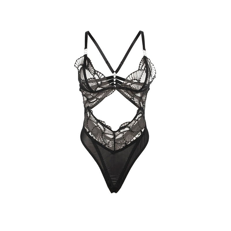 SUBBLIME - 955212 TRANSPARENT BODYSUIT WITH BLACK HOLLOW LACE S/M - NOCTURNA DESIRES