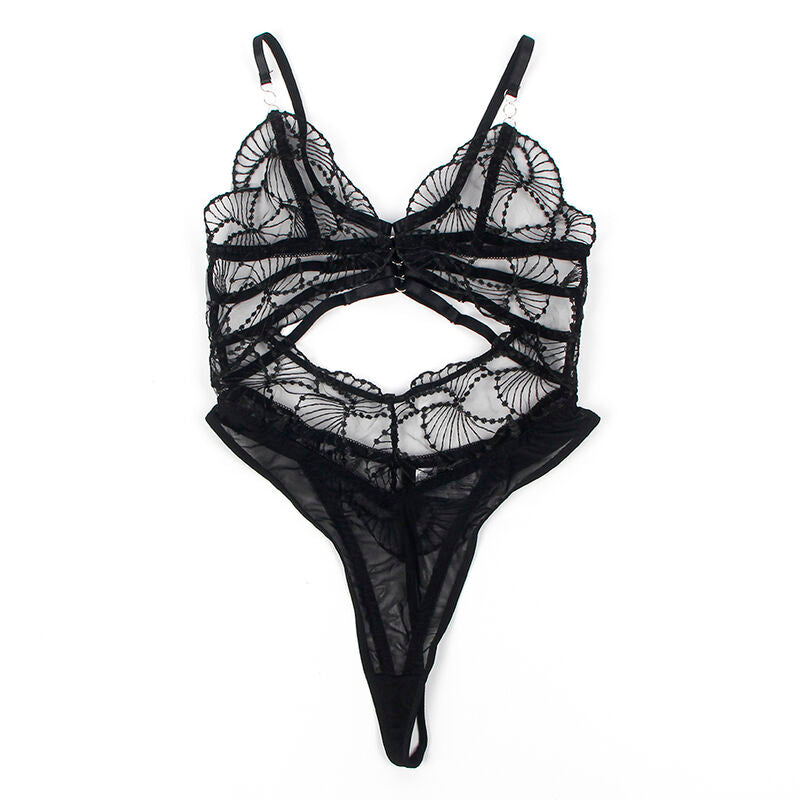 SUBBLIME - 955212 TRANSPARENT BODYSUIT WITH BLACK HOLLOW LACE S/M - NOCTURNA DESIRES