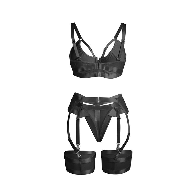 SUBBLIME - 955236 BLACK BONDAGE BRA WITH GARTER SET S/M - NOCTURNA DESIRES
