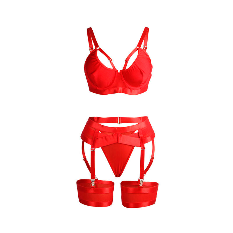 SUBBLIME - 955267 RED BONDAGE BRA WITH GARTER SET L/XL - NOCTURNA DESIRES