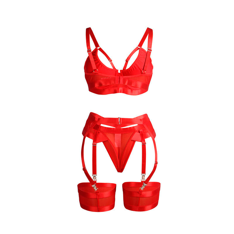 SUBBLIME - 955267 RED BONDAGE BRA WITH GARTER SET L/XL - NOCTURNA DESIRES