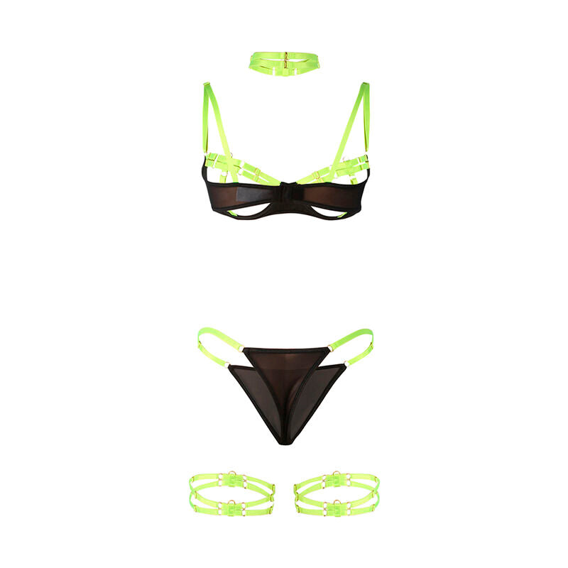 SUBBLIME - 955274 BRA SET WITH NECKLACE AND LEG DETAILS FLUORESCENT GREEN S/M - NOCTURNA DESIRES