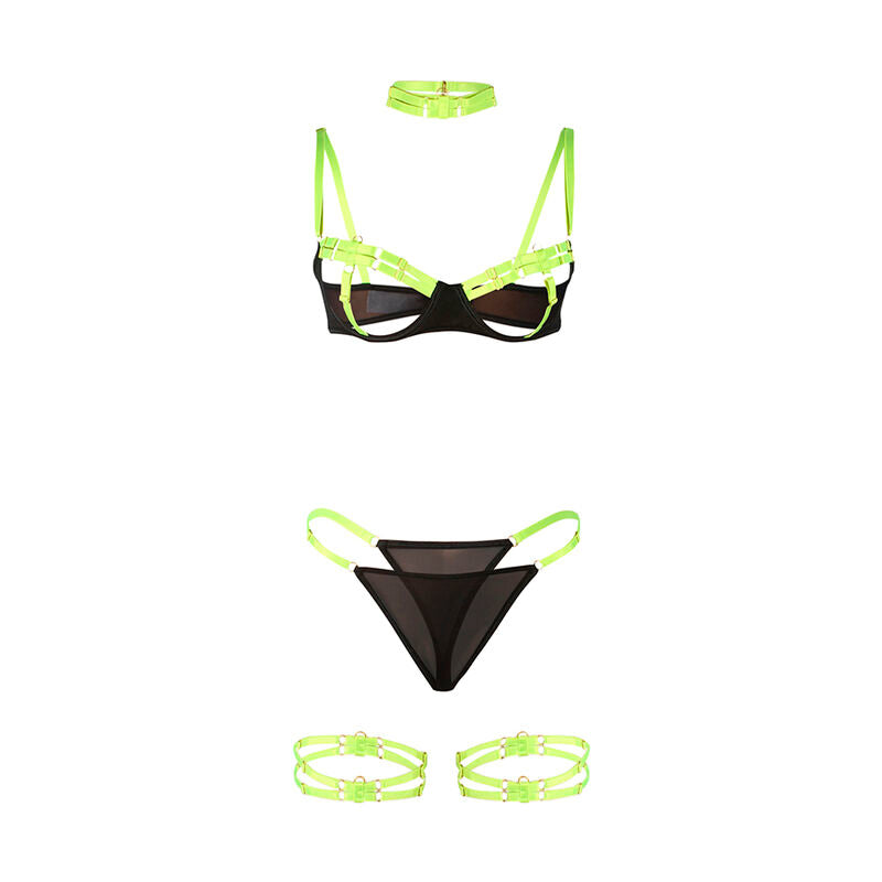 SUBBLIME - 955274 BRA SET WITH NECKLACE AND LEG DETAILS FLUORESCENT GREEN S/M - NOCTURNA DESIRES