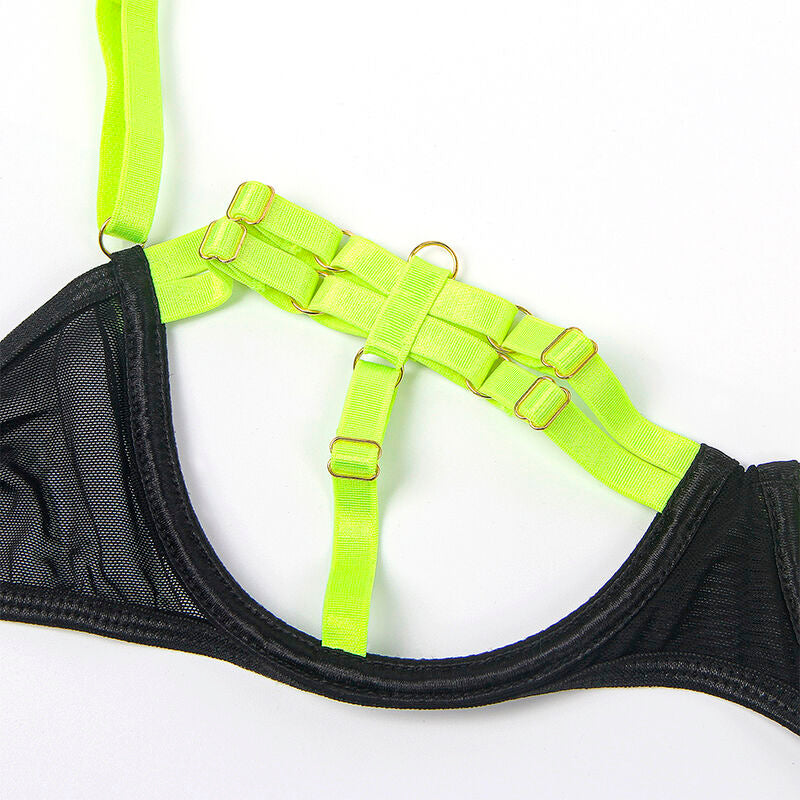 SUBBLIME - 955274 BRA SET WITH NECKLACE AND LEG DETAILS FLUORESCENT GREEN S/M - NOCTURNA DESIRES