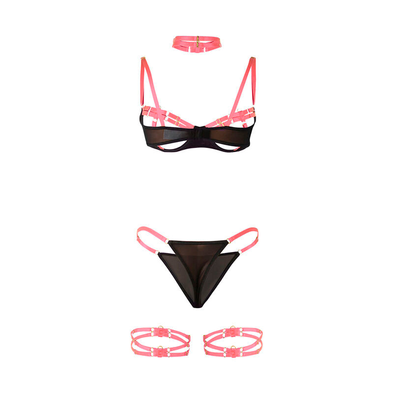 SUBBLIME - 955298 BRA SET WITH NECKLACE AND LEG DETAILS FLUORESCENT PINK S/M - NOCTURNA DESIRES