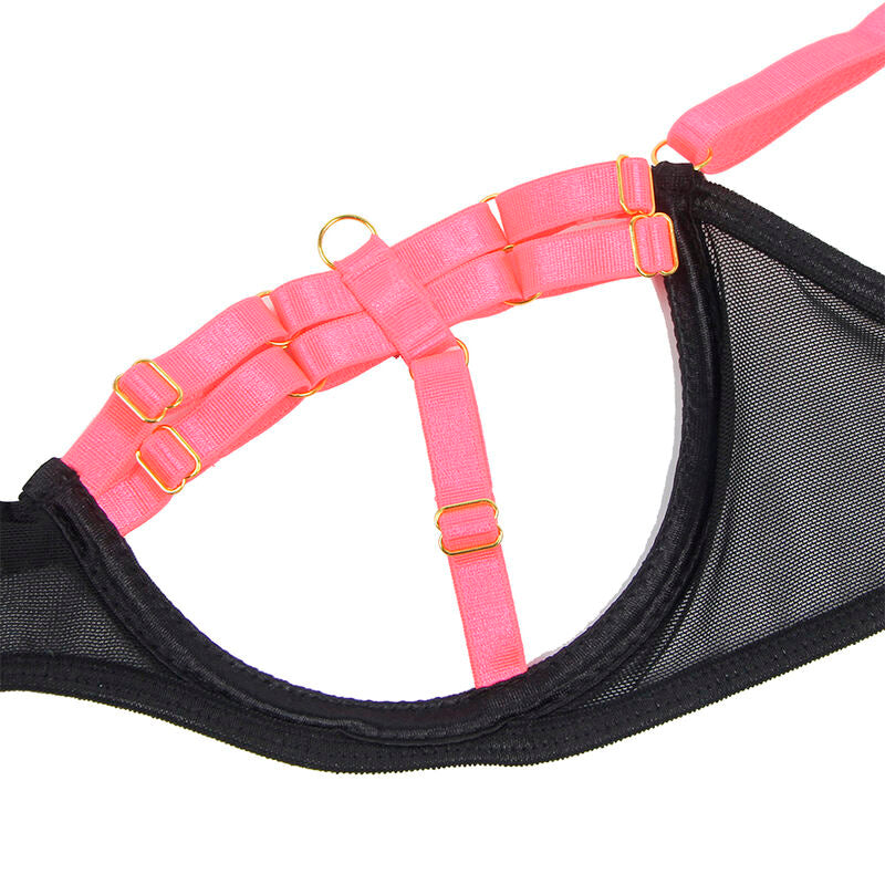 SUBBLIME - 955304 BRA SET WITH NECKLACE AND LEG DETAILS FLUORESCENT PINK L/XL - NOCTURNA DESIRES