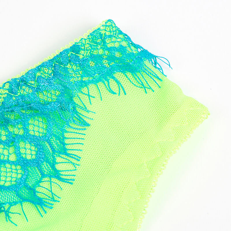 SUBBLIME - 955311 SET OF BRA WITH LACE AND GARTER LINES GREEN AND BLUE S/M - NOCTURNA DESIRES