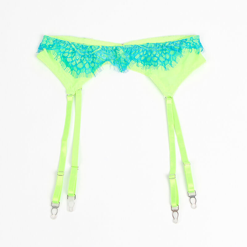 SUBBLIME - 955311 SET OF BRA WITH LACE AND GARTER LINES GREEN AND BLUE S/M - NOCTURNA DESIRES