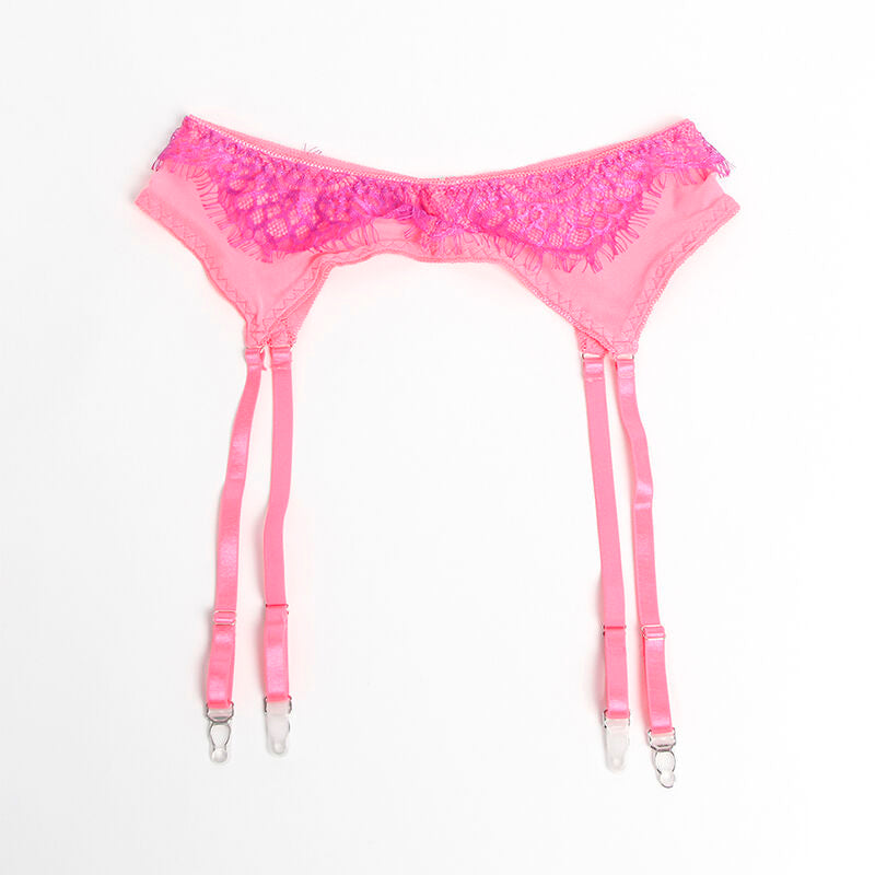 SUBBLIME - 955359 SET OF BRA WITH LACE AND GARTER LINKS PINK AND PURPLE S/M - NOCTURNA DESIRES