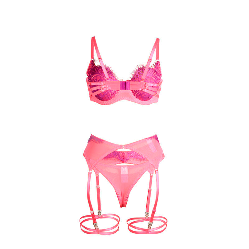 SUBBLIME - 955366 BRA SET WITH LACE AND GARTER LINES PINK AND PURPLE L/XL - NOCTURNA DESIRES