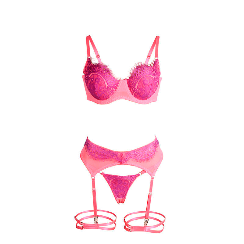 SUBBLIME - 955366 BRA SET WITH LACE AND GARTER LINES PINK AND PURPLE L/XL - NOCTURNA DESIRES