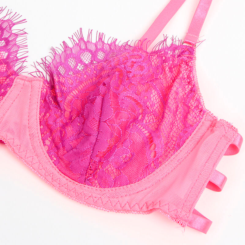 SUBBLIME - 955366 BRA SET WITH LACE AND GARTER LINES PINK AND PURPLE L/XL - NOCTURNA DESIRES