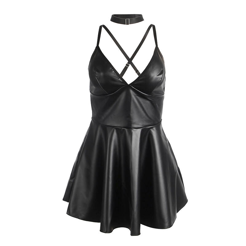 SUBBLIME - 955380 DRESS WITH BLACK LEATHER STRAPS L/XL - NOCTURNA DESIRES