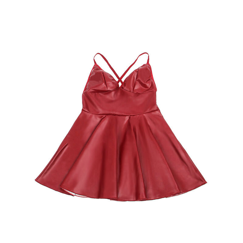 SUBBLIME - 955397 DRESS WITH BURGUNDY LEATHER STRAPS S/M - NOCTURNA DESIRES