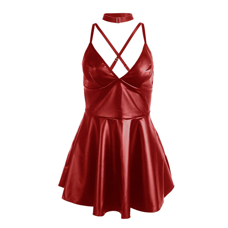 SUBBLIME - 955403 DRESS WITH BURGUNDY LEATHER STRAPS L/XL - NOCTURNA DESIRES