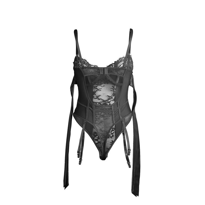 SUBBLIME - 955496 LACE BODYSUIT WITH BOWS AND GARTERS BLACK S/M - NOCTURNA DESIRES