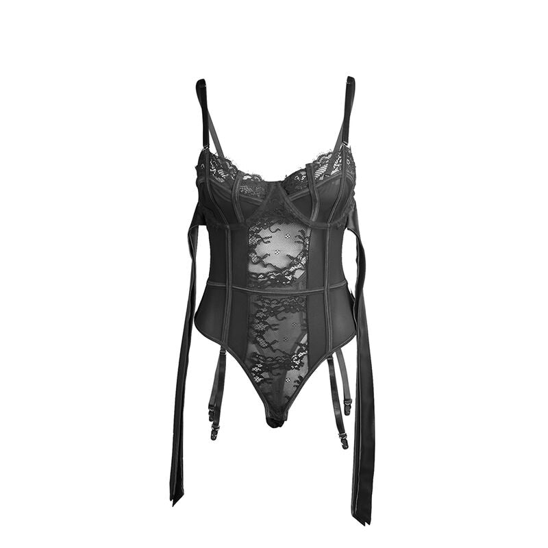SUBBLIME - 955502 LACE BODYSUIT WITH BOWS AND GARTERS BLACK L/XL - NOCTURNA DESIRES