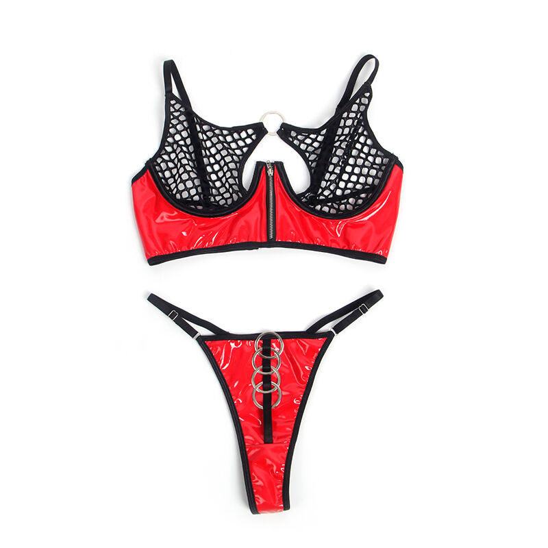 SUBBLIME - 955533 RED PATENT LEATHER MESH ZIPPER BRA SET S/M - NOCTURNA DESIRES