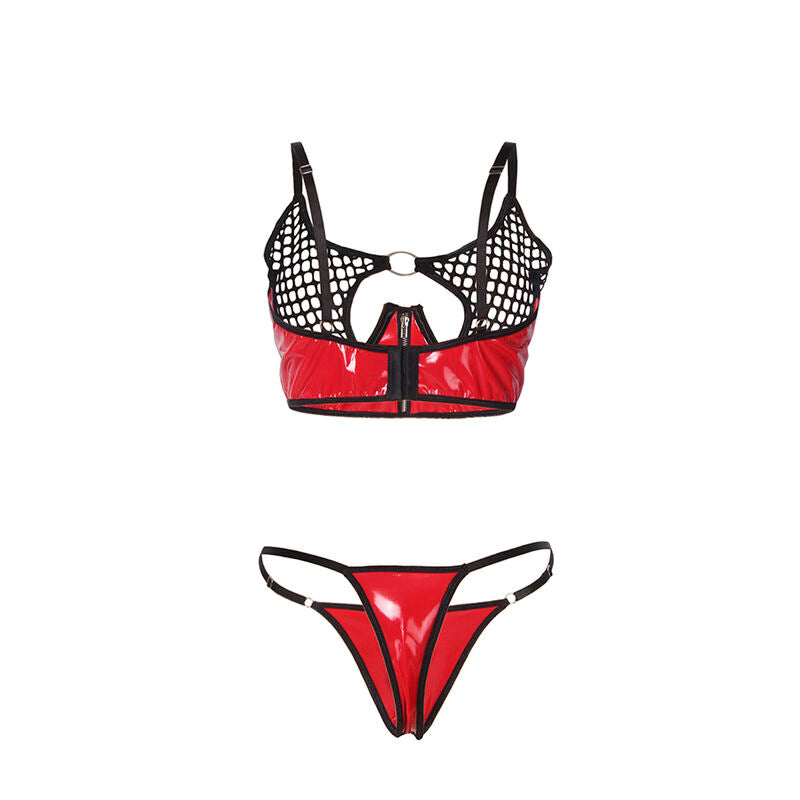 SUBBLIME - 955533 RED PATENT LEATHER MESH ZIPPER BRA SET S/M - NOCTURNA DESIRES