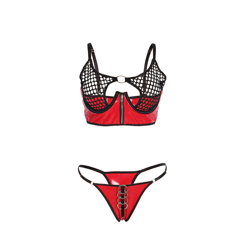 SUBBLIME - 955540 RED PATENT LEATHER MESH ZIPPER BRA SET L/XL - NOCTURNA DESIRES